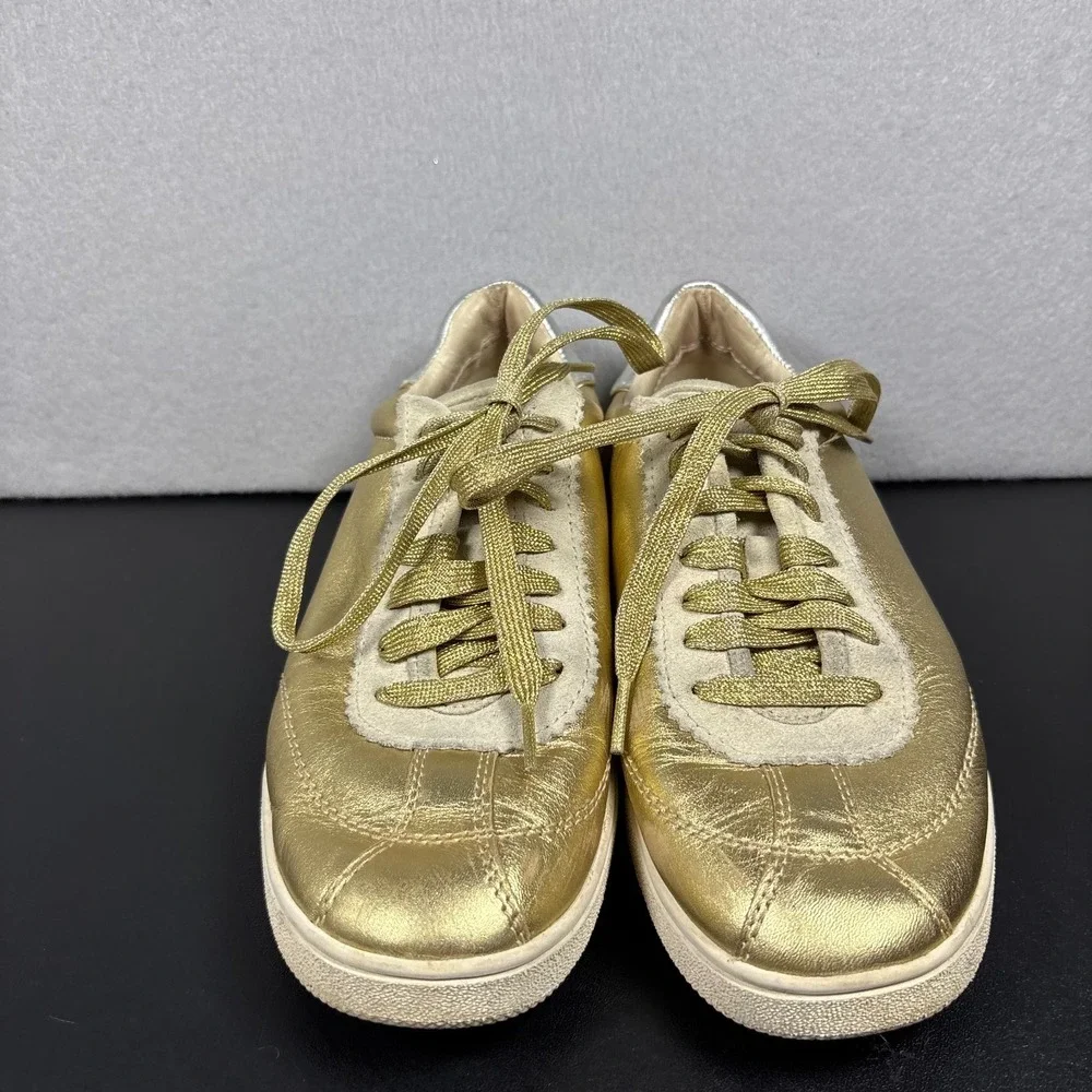 COACH C113 Gold Metallic Leather Sneakers Womens Size 8.5 B Lace Up 1941 Luxe